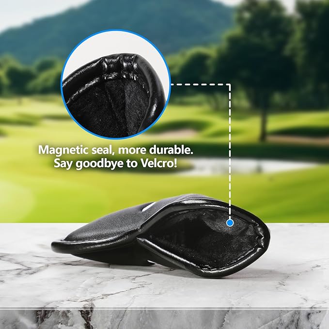 Golf Club Covers Set for Woods & Irons | Waterproof Magnetic Golf Iron Covers | Driver Wood Headcover | Durable Leather Protectors with Double-Sided Embroidery