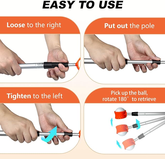 SPEENSUN Golf Ball Retriever, Max 6/9/12/15Ft Lightweight Portable Stainless/Aluminum Alloy Telescopic Golf Ball Grabber for Water, Bushes, Grass and Sand, Golf Accessories Gifts for Men Women