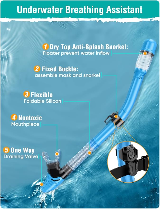 Seovediary Snorkel Set Adults Snorkeling Gear Anti-Fog Panoramic View Swim Mask Dry Top Snorkel Kit with Carry Bag for Snorkeling Scuba Diving Swimming Travel