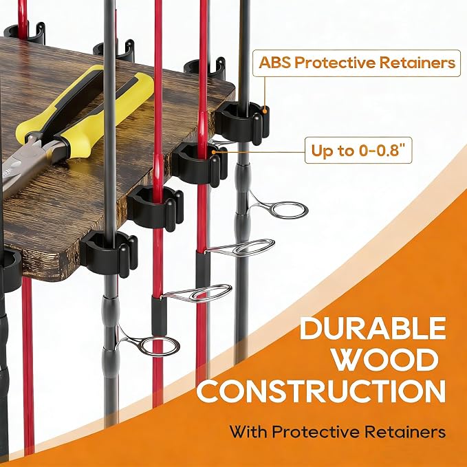 Fishing Rod Holders for Garage 360° Rotating Fishing Pole Rack, Floor Stand Holds up to 16 Poles Fishing Gear Equipment Storage Organizer, Fishing Gifts for Men Women, Brown