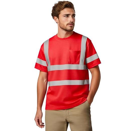 sesafety Safety Reflective Shirtst, Class 2 High Visibility Shirts for Men Construction Work Mesh Short Sleeve Red XS