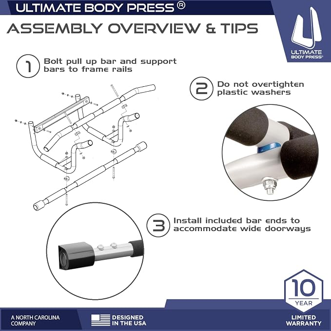 Ultimate Body Press XL Doorway Pull Up bar with Elevated bar & Adjustable Width