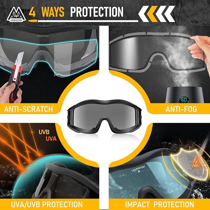 Airsoft Goggles Anti Fog with ANSI Z87.1 Certified, Safety Goggles Impact Resistant, Tactical Shooting Glasses