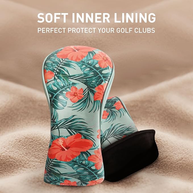 FINGER TEN Golf Club Head Covers for Woods Driver Fairway Hybrid with Interchangeable Number Tag 1 3 5 Premium Leather Headcovers for Women Men