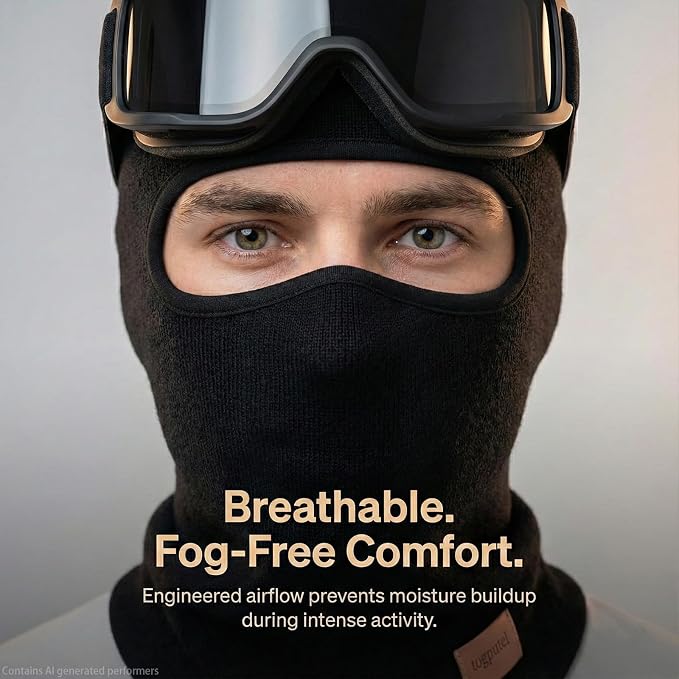 Merino Wool Balaclava Full Face Mask for Men Women, Thermal Knit Ski Mask Neck Warmer for Snowboard Motorcycle Cold Weather