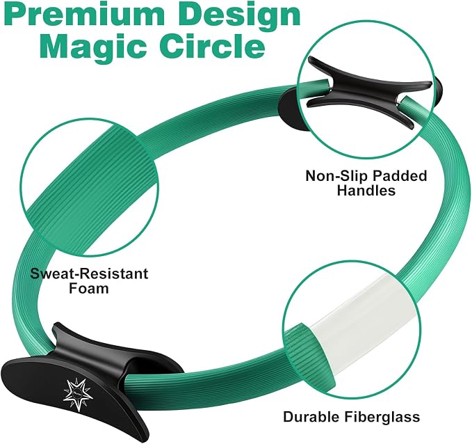 Pilates Ring, 14" Magic Circle Pilates Ring for Women Home Workout, Fitness Circle Exercise Equipment for Inner Thigh Toning, Yoga Ring with Foam Padded Handles for Core & Full Body Training