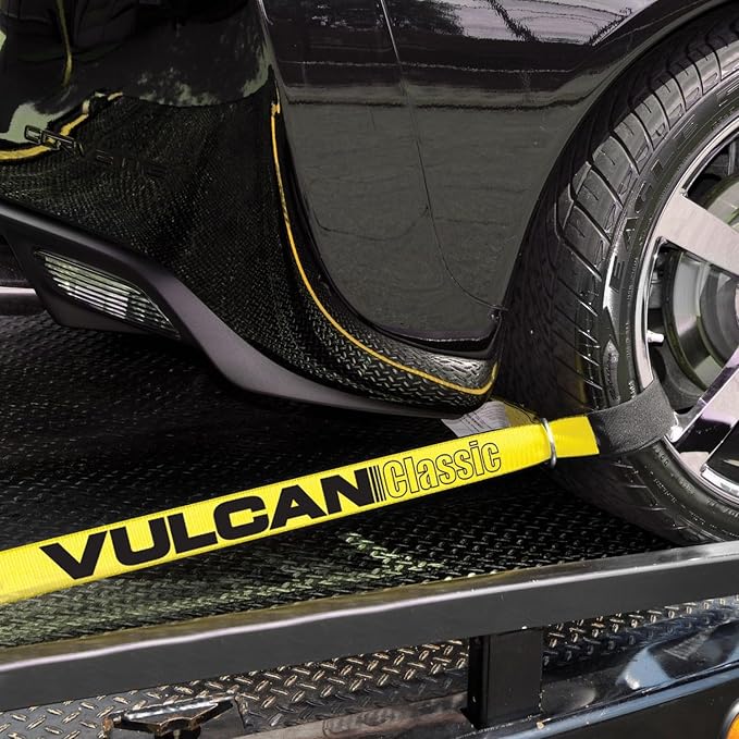 VULCAN Loop Exotic Car Tie Down Straps - 2 Inch x 12 Foot - Classic Yellow - Includes Four 2 Inch x 144 Inch Loop Straps