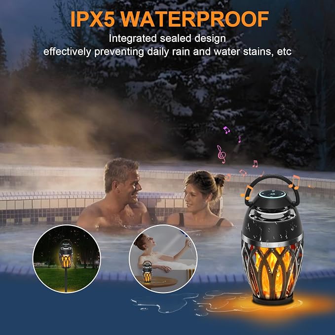 Outdoor Speakers with Colorful Lights, Mens Gifts for Birthday, Portable Bluetooth Speaker, HD Stereo Sound, Torch Atmosphere Speaker Waterproof for Patio/Pool/Camping Cool Gadgets 2 Pack