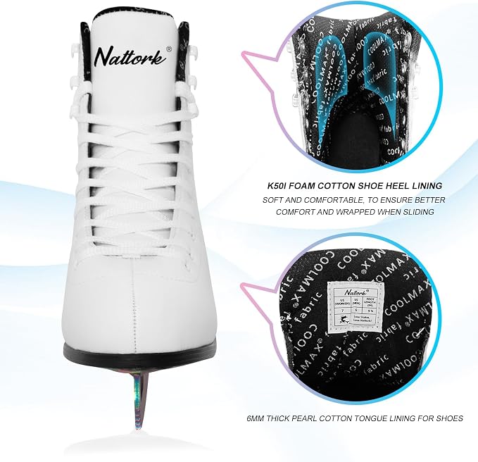 Nattork Figure Skates for Boys and Girls Excellence Stainless Steel Blades Ice Figure Skating with Enhanced Support Strength Performance and Ultimate Comfort