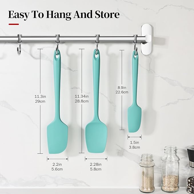 600ºF Heat Resistant Spatulas, High Heat Food Safe Semless Kitchen Silicone Scraper Set for Cooking Baking Mixing Scraping Stirring Nonstick Cookware Pan Bowl (3Pcs,Aqua Sky)