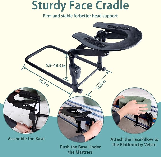 Massage Headrest for Bed,Adjustable Face Down Pillow After Eye Surgery Vitrectomy,Massage Head Rest for Bed At Home Mattress,Portable Massage Pillow Face Cradle (Black,6-17IN)