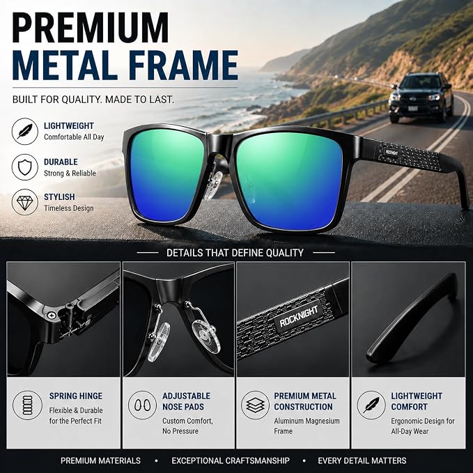ROCKNIGHT Polarized Driving Sunglasses with Spring Hinges