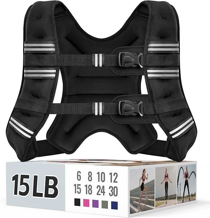 Zeerun Weighted Vest, 6lb/8lb/10lb/12lb/15lb/18lb/20lb/24lb/30lb for Men Women, Reflective Stripe Adjustable Buckle, Comfortable Durable Rucking Vest for Walking Running Strength Training