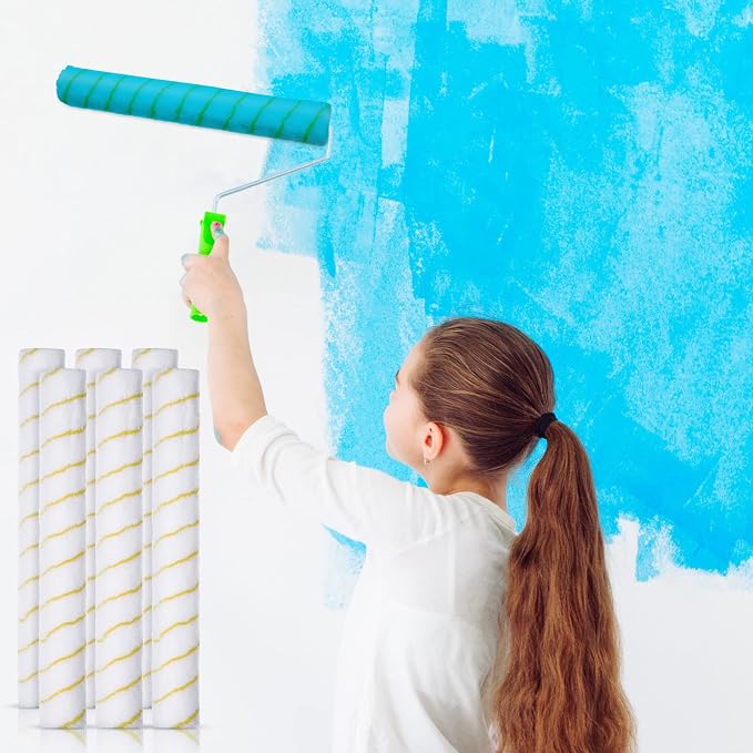 6 Pcs 18 inch Paint Roller Covers 3/8 '' nap Microfiber Paint Roller Sleeves for Wired or Simple Smooth Painting Frame Wall Ceilings Home Painting Supplies, Core Dia 1.5''