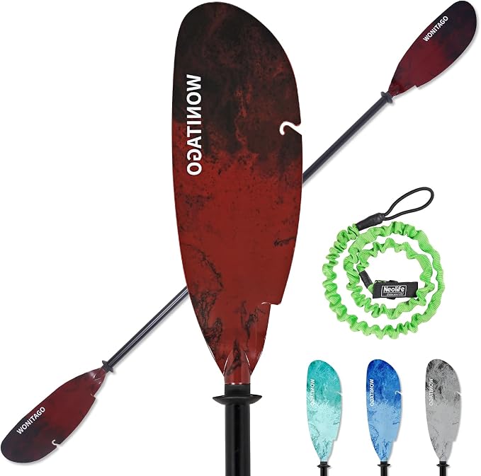 Angler Kayak Paddles Aluminum Paddle with Plastic Blades and Paddle Leash, Floating Adjustable Fishing Kayak Oars, 3 Piece, 230-250cm/90-98 inch