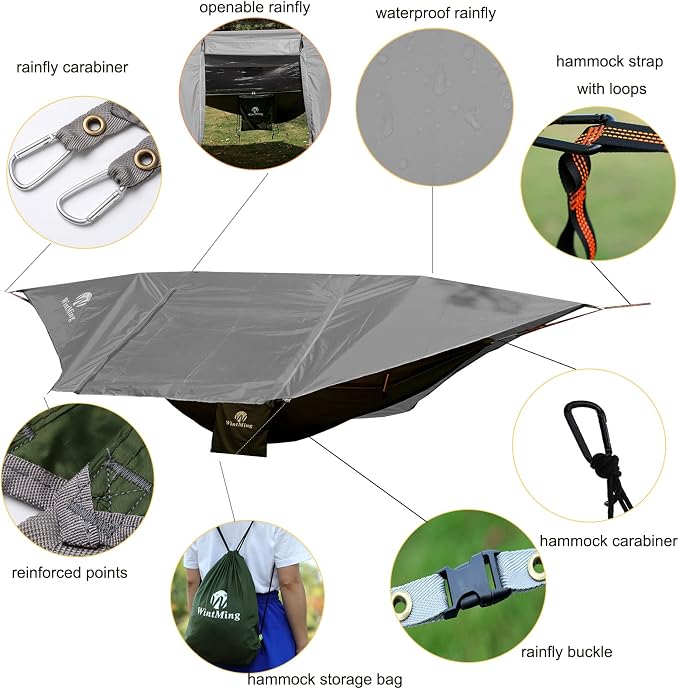 WintMing Hammock with Mosquito Net and Rain Fly Cover 3 in 1 Camping Hammock Tent 440lbs Load