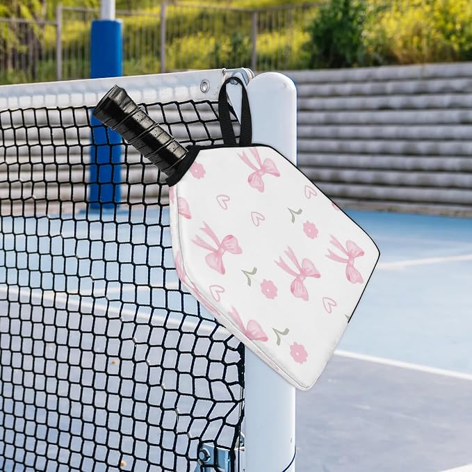 Flowers Bows Pickleball Paddle Cover Racket Sleeve Bag with Handle Strap Mesh Pocket 12.4 × 9.45 Inch Universal Fit for USAPA Standard Paddles for Outdoor Travel 2 PCS