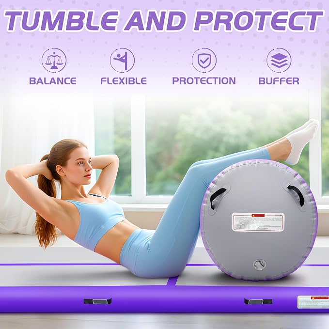 Inflatable Gymnastics Air Roller Barrel, Tumble Rolling Air Roller Gymnastics Barrel with Electric Pump for Kids Adults Home Outdoor Gymnastic Training Cheerleading Yoga