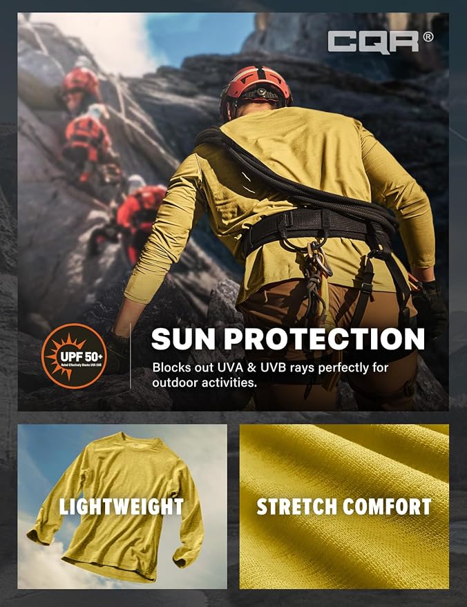 CQR Men's UPF 50+ Sun Protection Long Sleeve Quick Dry Athletic Shirts, Stretch Running Workout Hiking T-Shirts