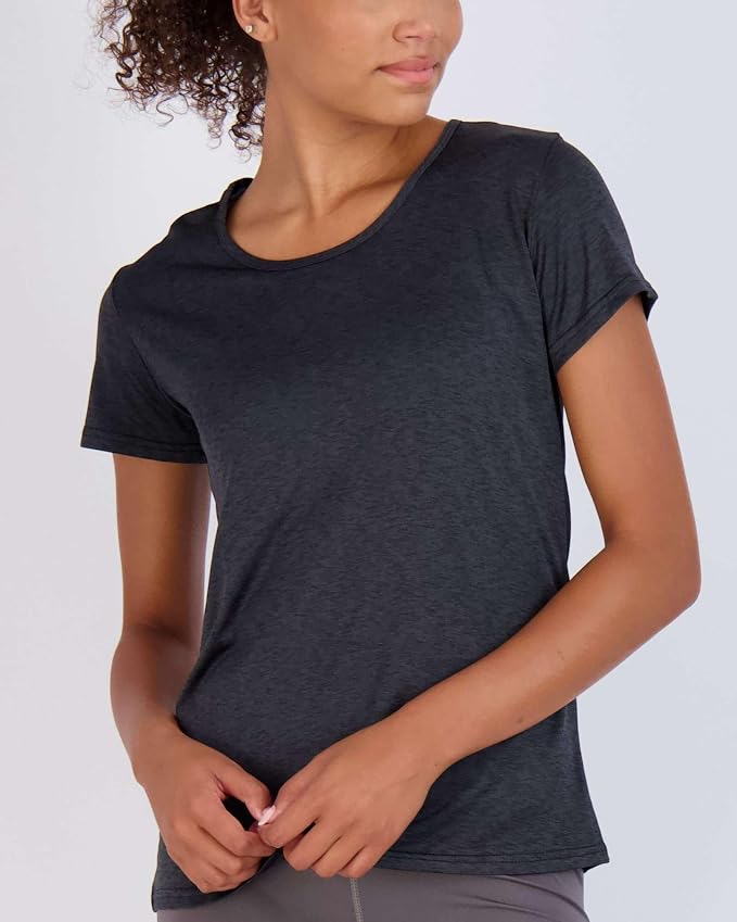 Real Essentials 5 Pack: Women's Short Sleeve T-Shirts Workout Tops Fitness Pilates Gym Activewear Athletic (Plus Available)