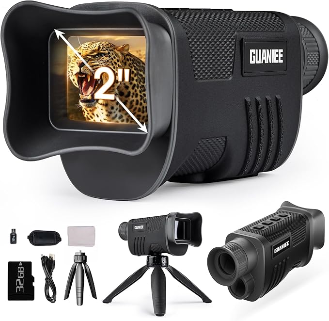 Night Vision Monocular 4K Digital Infrared Night Vision with 2" Larger Screen, 8X Digital Zoom, 2200mAh Rechargeable Battery, Tripod, 32G SD Card