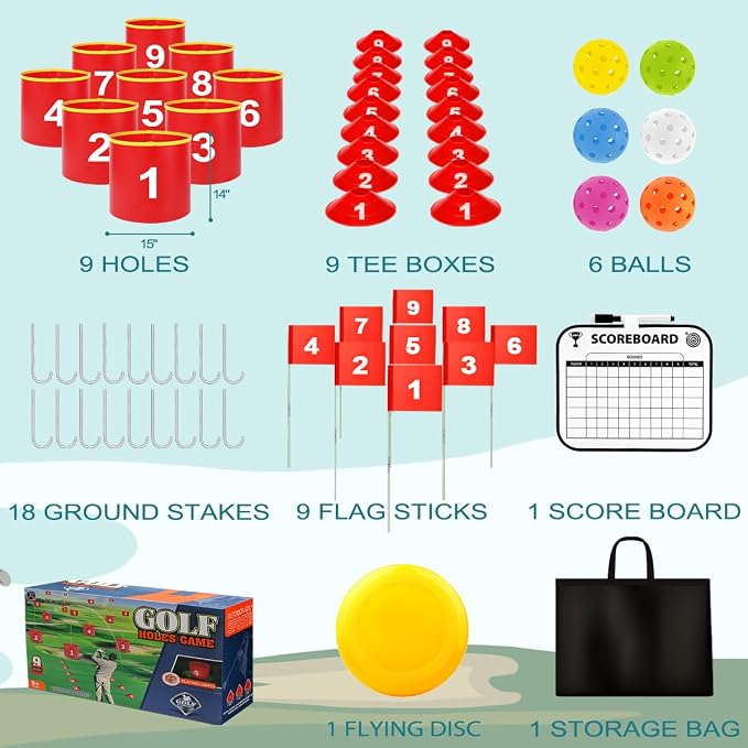 FINCOME Golf Yard Bucket Games 9 Holes Golf Practice Game with Flag, Golf Chipping Game for Kids and Adults Outdoor Indoor Portable Backyard Golf Game for Park, Beach, Backyard, Lawn