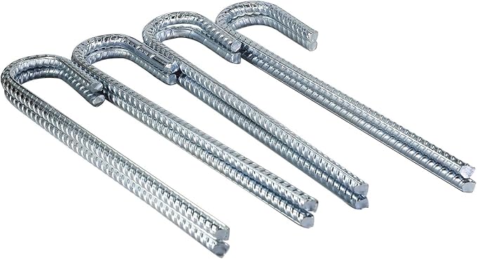 Pinnacle Mercantile 8 Pack Anti Rust Rebar Stakes J Hook Heavy Duty Galvanized Steel Ground Anchors 12 inch Long 3/8 inch Round Chisel Point End Made USA