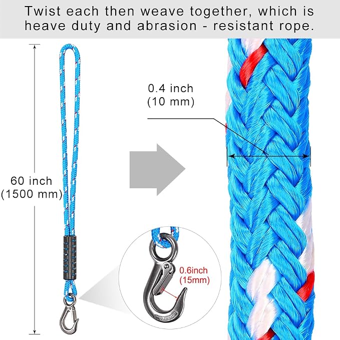 BeneLabel 2 Pcs Tree Swing Rope, 59 inch, Hammock Tree Swing Hanging Strap, Heavy Duty Hook, for Indoor Outdoor Swing Hammock Playground Set Accessories, Blue