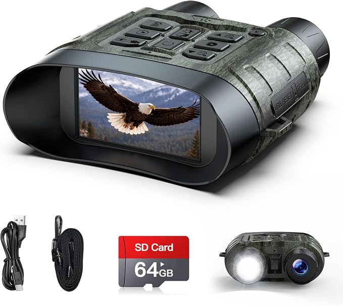 Night Vision Goggles, 4K Night Vision Binoculars, 112MP Infrared Binoculars, 12X Digital Zoom 5000mAh Rechargeable Battery with 64GB Card, External Flashlight 1500ft View Range Tech Gadgets Telescope