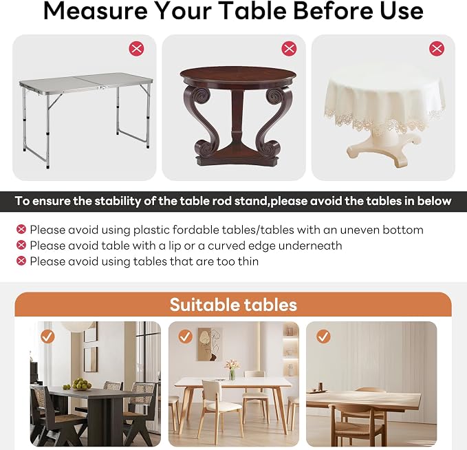 XLHOMO Over The Table Rod Stand with Clamps, Adjustable 32''-79'' Tall 32"-131" Length, White Table Arch Stand Metal Balloon Frame Hanging Rod for Weddings Birthdays Party Garden Arbors Decoration