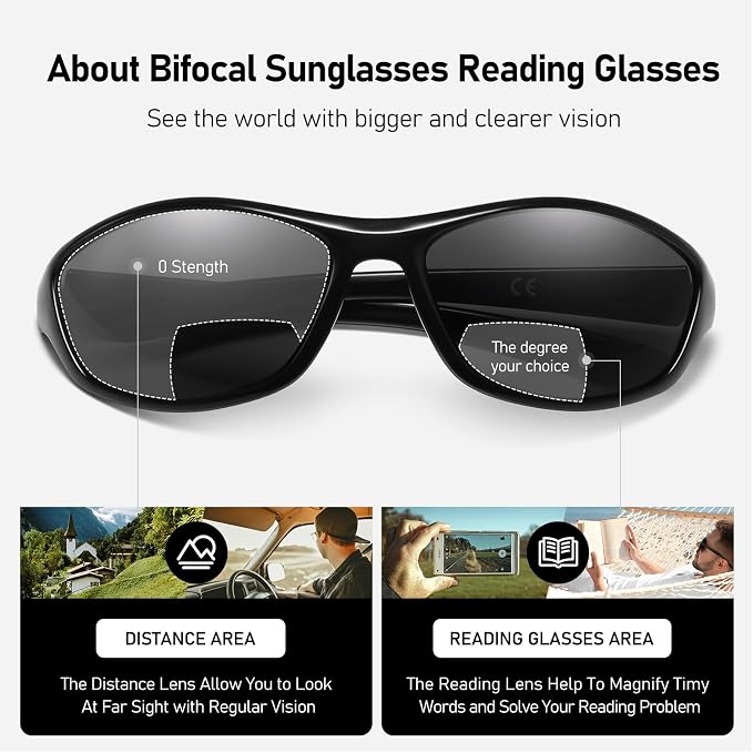 LKEYE Bifocal Reading Sunglasses Men Women Sports Style Sun Reader Wrap Around Build-In UV Protection Driving glasses LK6092