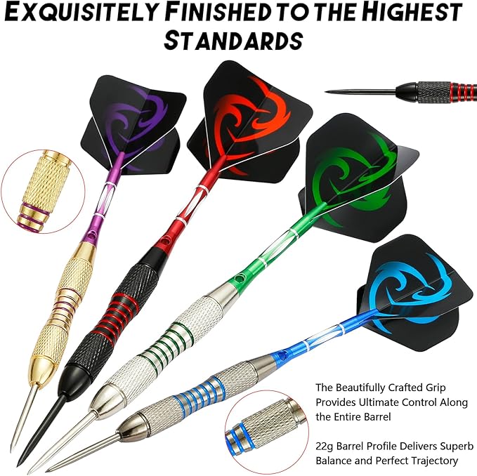 WINSDART Steel Tip Darts 12 Pack Set with Nonslip Iron Barrel Aluminum Dart Shafts and Flights Darts Sharpener an Gift Box