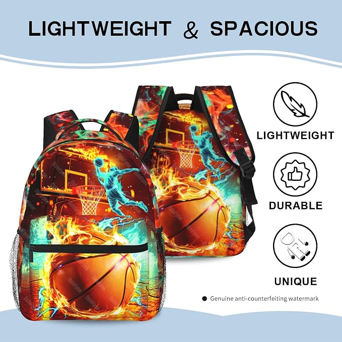 School Backpack for Boys Basketball Boys Backpack for Kids Children Teens Ages 6-18 Elementary Middle School Students Cool Ball Sport Bookbag Travel Back Pack