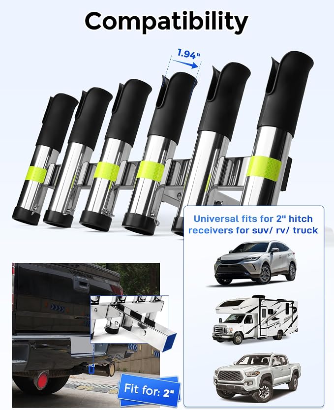 Aluminum Fishing Rod Holder for Truck Bed Holds 4 Fishing Rods, Truck Bed Fishing Rod Holder for Pickup, Gift for Truck Owners, Fishing, Outdoors, Dad, Family
