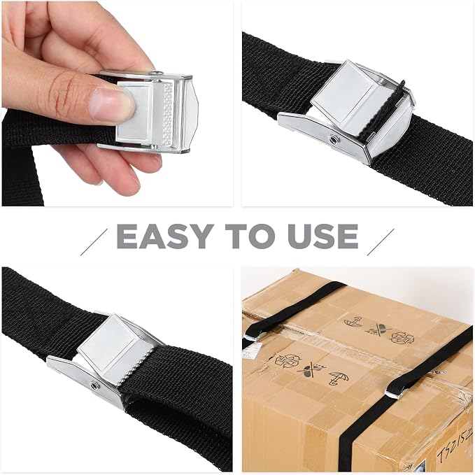 Riakrum 15 Pack 16 Feet Lashing Straps Adjustable Kayaks Tie Down Cam Buckle Straps with Buckles up to 250lbs for Cargo, Luggage, Motorcycles, Truck, Car Roof Rack, Sup Surfboard(Black)