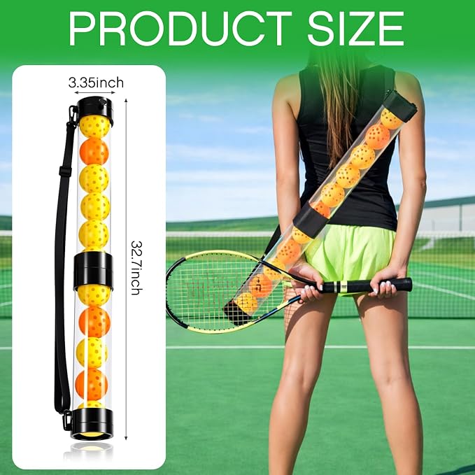 Soulchen 2 Pack Ball Retriever Upper Compatible with Pickleball Tennis Pickup Tube Holds 11/16 Balls with Shoulder Strap Easy Pickup Portable Ball Holder Storage Compatible with Pickleball