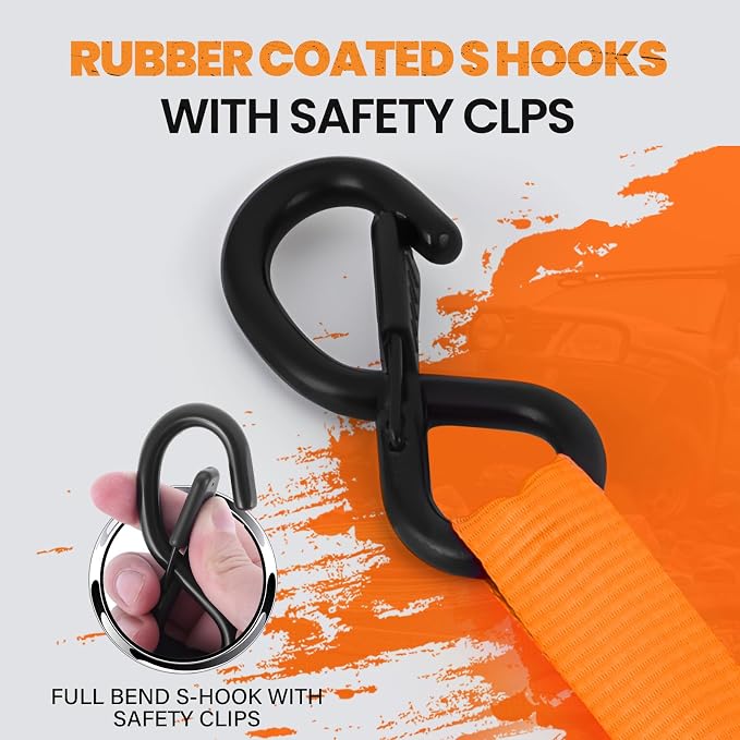 1" x20FT Extra Long Ratchet Straps with S-Hooks & Soft Loops (4-Pack) - 1,750lb Heavy Duty Tie Downs for Truck, Trailer, Boat, Motorcycle & Construction