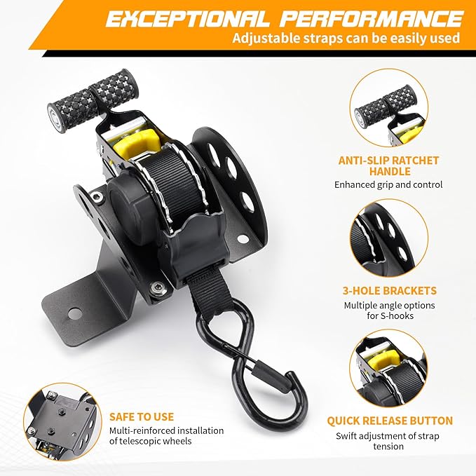 Hifybaty Retractable Ratchet Straps Compatible with 2022-2025 Ford Maverick Retracting Straps Auto Retract Securing Strap Tie Down System for 2024 Maverick Truck Bed Accessories