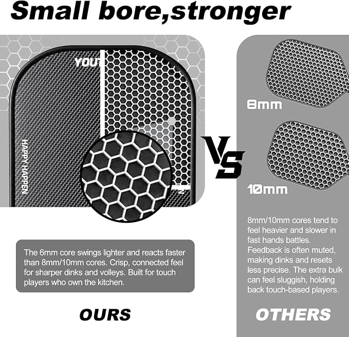 Carbon Fiber Pickleball Paddles Set of 2, with Balls, Bag & Grip Tape | Carbon Fiber Paddles with Honeycomb Core Deliver Spin, Control and Comfort for All Skill Levels