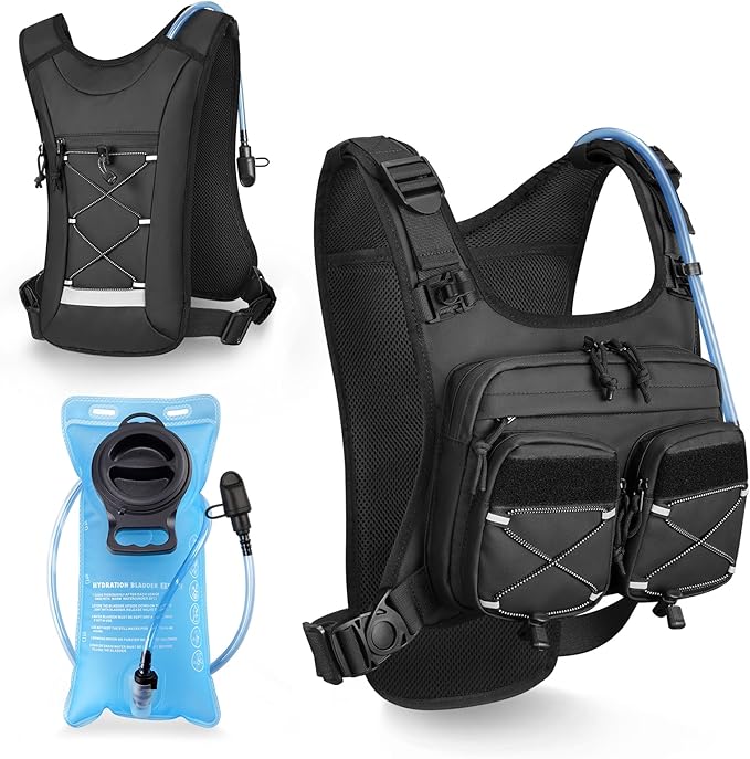 NOOLA Running Vest with 2L Water Bladder, Reflective Hydration Backpack for Men Women, Lightweight Chest Pack with Phone Pocket Adjustable Running Backpack for Marathon Fishing Cycling Hiking
