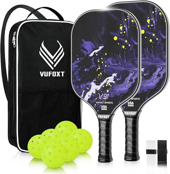 Pickleball Paddles Set of 2/4, USAPA Approved Carbon Fiber Surface Pickle Ball Set - 14mm PP Honeycomb Core of Lightweight Pickleball Rackets -Suitable for Beginners' Training and Game（Blue）