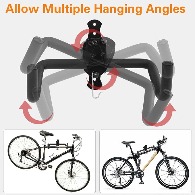 Cyfie Bike Wall Mount Garage Rack, Adjustable Horizontal Bike Storage Hanger Hooks with Wheel Stabilizer Strap, Indoor Hanging Bicycle Holder in Apartment Garage for Mountain Road Hybrid Bike (2 Pack)