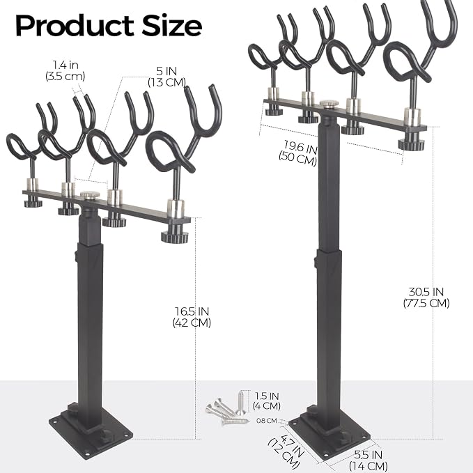 Aluminum Spider Rigging Rod Holder for Boat - 4 Pole Crappie Fishing Rack, Heavy Duty 6063-T5 Marine Grade Aluminum, 16.5"-30.5" Adjustable Height Square Tube Support for Catfish & Trolling