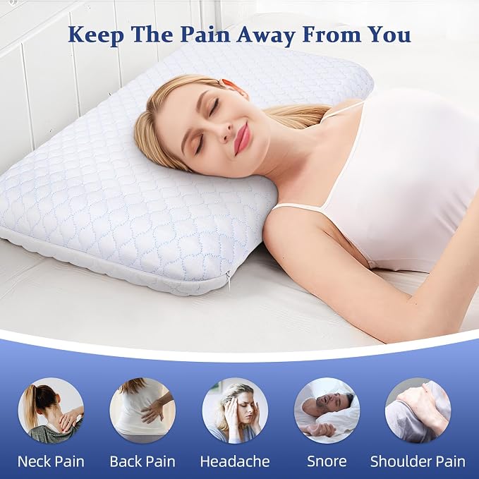 SofGlowly Ultra Thin Flat Pillows for Sleeping King Size -33x16 Inch, Cooling Memory Foam Pillow 2.75 inch Height Ultra Thin Pillow,Slim Bed Pillows for Stomach Back Sleeper