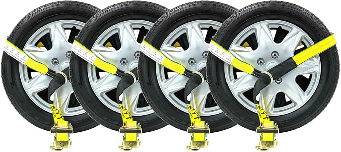 Mytee Products (4 Pack) 2" x10' Lasso Ratchet Strap with J Finger Hook Wheel Net Auto Tow Towing Car Hauler Tie Down