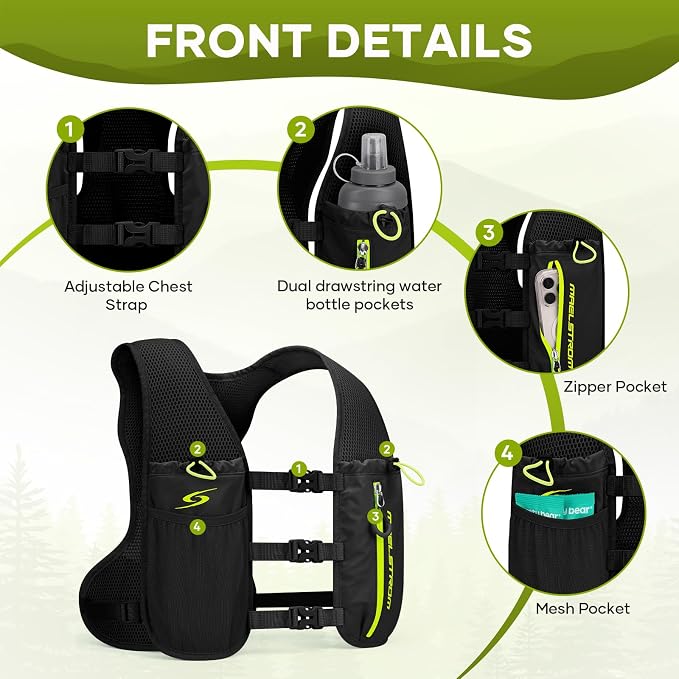 Maelstrom Running Vest,500ml Soft Flask Hydration Pack for Trail Marathon | BPA-Free Flask, Breathable Mesh, Bounce-Free Fit, Adjustable Compression, Reflective, Multi-Pockets, For Cycling, Hiking