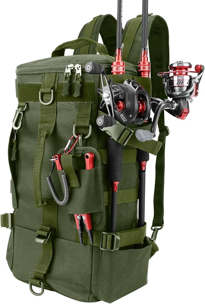 KOMCLUB Dark Green Fishing Sling Tackle Storage Backpack, Lightweight‌ | Water-Resistant Outdoor Gear Bag, Stores Fishing Equipment, Ideal for Short Trips