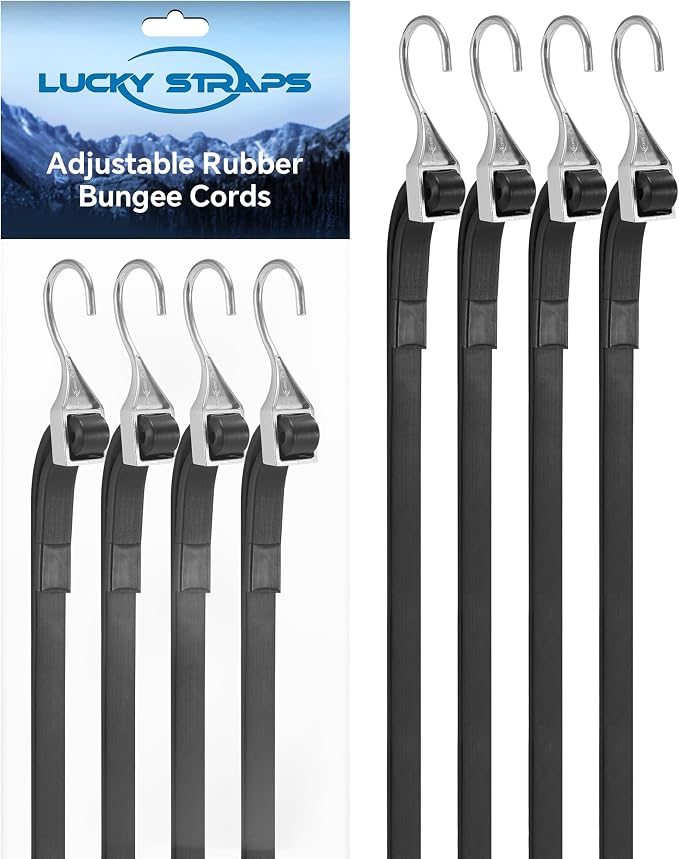 24 Inch Adjustable Rubber Bungee Cords, Easy to Adjust from 6" to 24", Black Bungee Straps with 1.9X Stretch, Rubber Tarp Straps with Crimped S Hooks for Cargo, Tarps, Van, Truck, Motorcycle (8 Pcs)