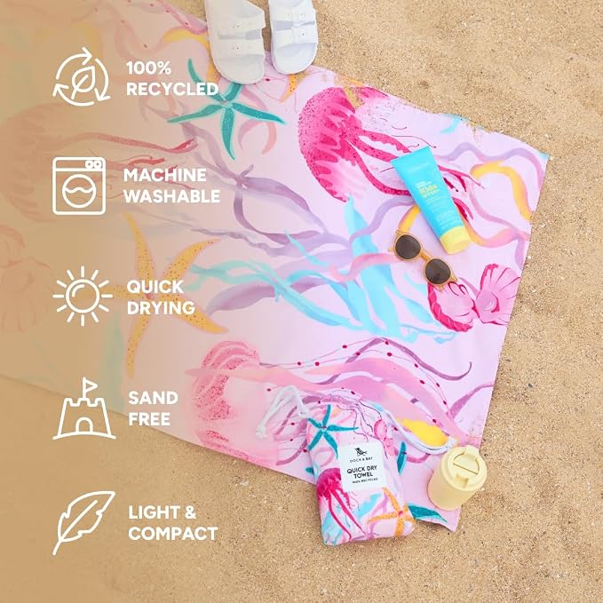Dock & Bay Kid's Towel - Quick Dry, Sand Free - Compact, Lightweight - 100% Recycled - Includes Bag - Ready for This Jelly - Large (160x90cm, 63x35)