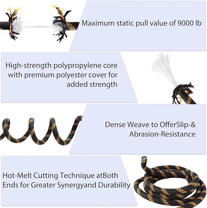 Arborist Rope Braided Polyester Climbing Rope 1/2Inch X 150Ft 48 Strands Black Bull Rope for Various Outdoor Applications,Construction,Tree,Pulling,Swing,Climbing